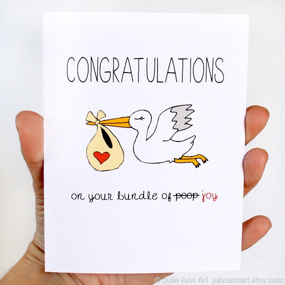 Funny New Baby Card. Congratulations On the Bundle Of Poop. Customize for Congratulations Baby Girl Or Baby Boy Card.