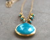 22 KT Gold Vermeil Turquoise Drop Bezel Necklace 14 KT Gold Filled Necklace