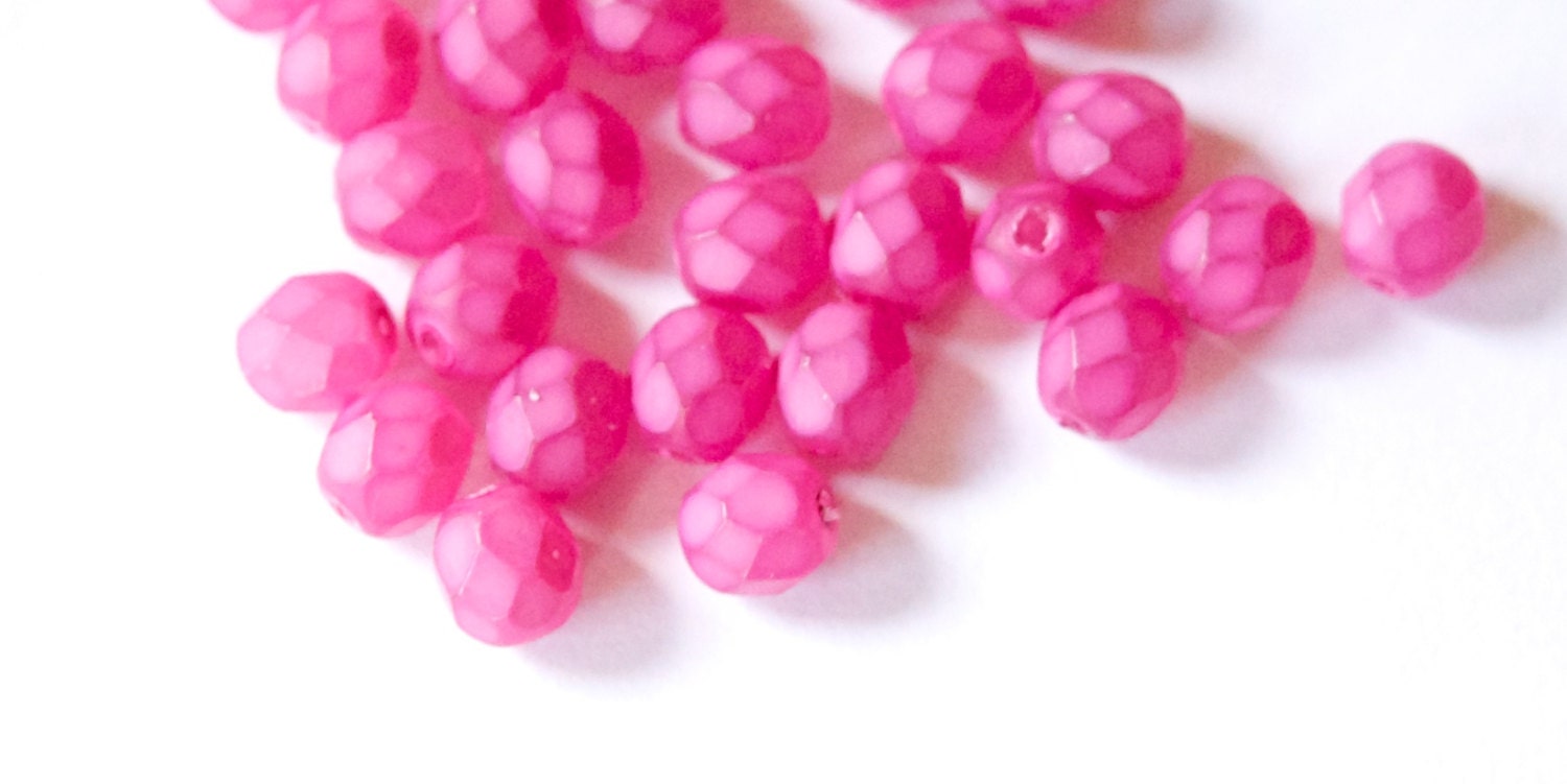 Czech Faceted Matte Dark Rose Pink Coated Glass Beads 6mm (30) czh013G