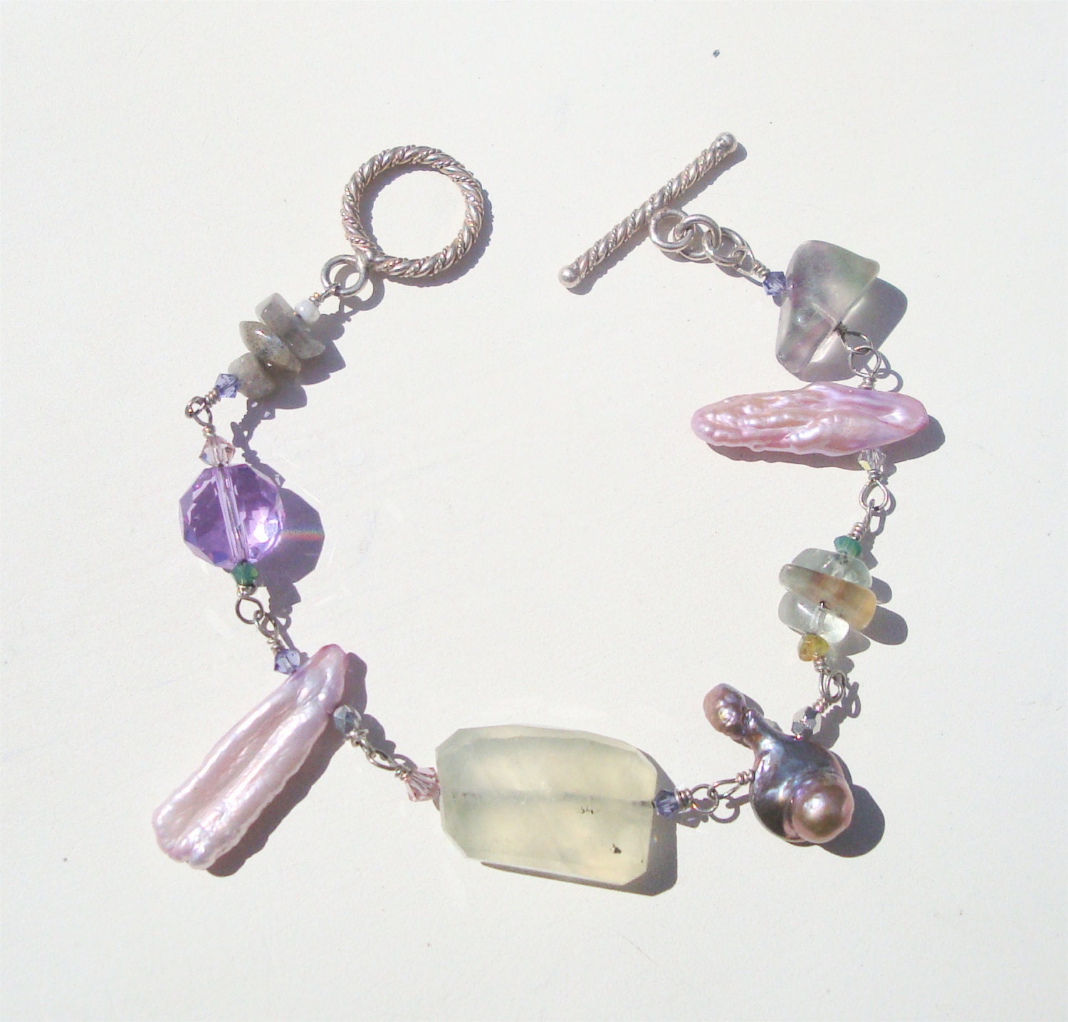 Gemstone and pearl softly shaded bracelet