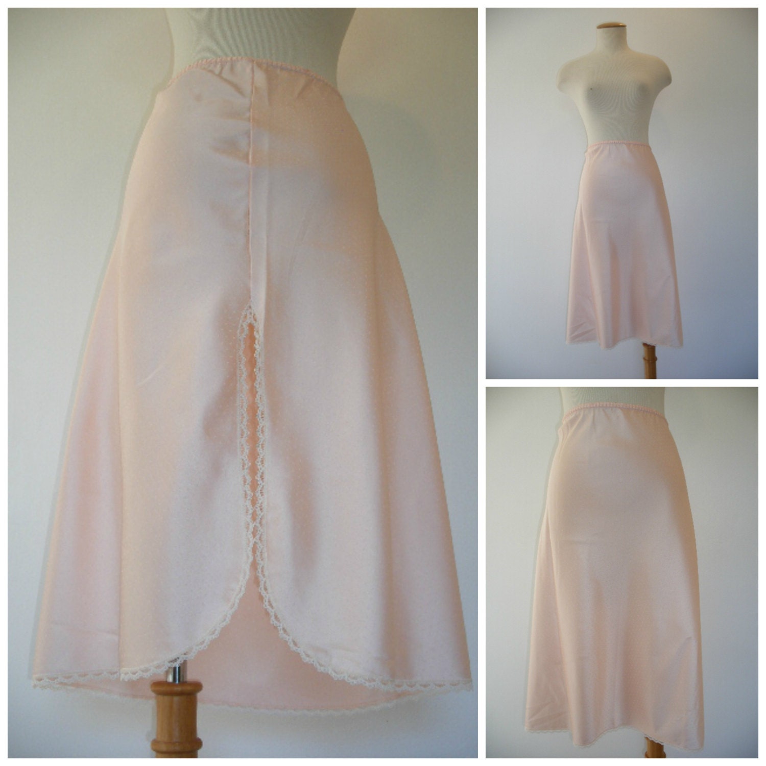 vintage half slip, baby pink satin full figure high side split, sexy sophisticated satin half slip.