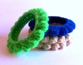 neon green crochet bobble bracelet - funky bright lime green nubby bumpy bauble ball flexible bangle - mix and match pom pom fiber cuff