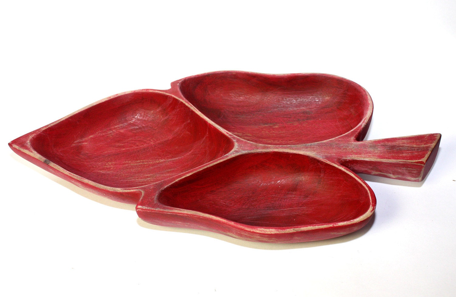 Wood Snack Bowl Painted Upcycled Red Leaf Bowl