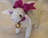 Wool Lamb Ewes Sheep Plush Animals Soft Sculpture Hand Made Mulberry Bow