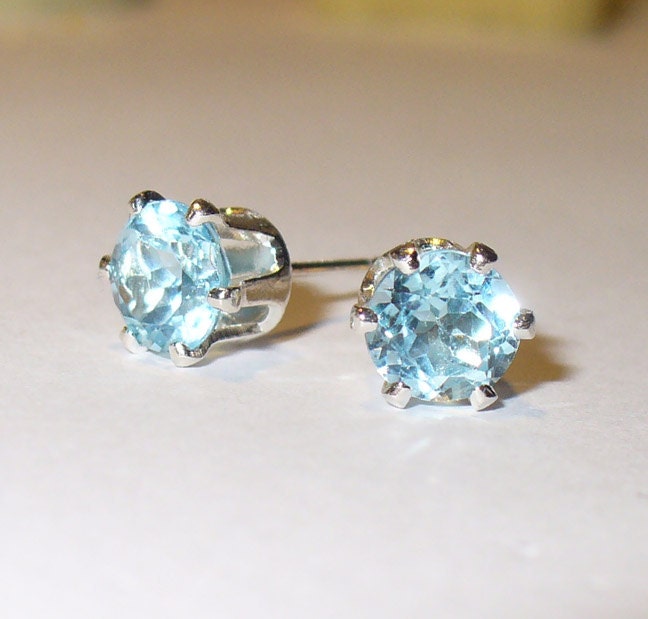 Sky Blue Topaz Stud Earrings in Solid Sterling Silver