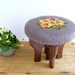 Vintage Wooden Stool Needlepoint Floral Cover