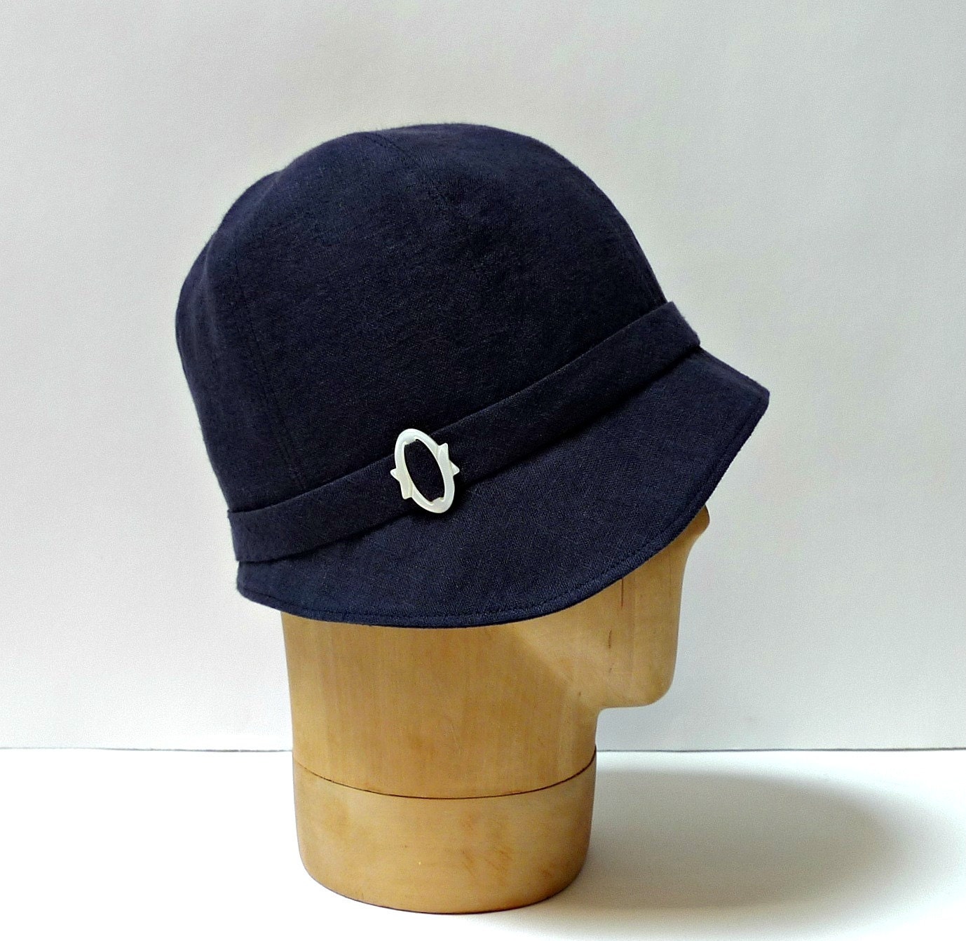 Linen Cloche - Navy Blue - Made to Order - Choose Your Own Buckle