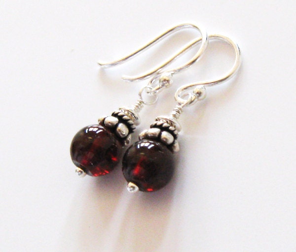 Red Garnet Gemstone Earrings Sterling Silver Drop Dangle