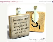 Moving Sale - Dr. Seuss Quote (Questions)  - a pendant charm made from a Scrabble Game Tile game piece. Necklace chain sold separately