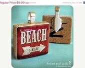 Moving Sale - BEACH SIGN (Red) : a pendant charm made from a Scrabble Game Tile game piece