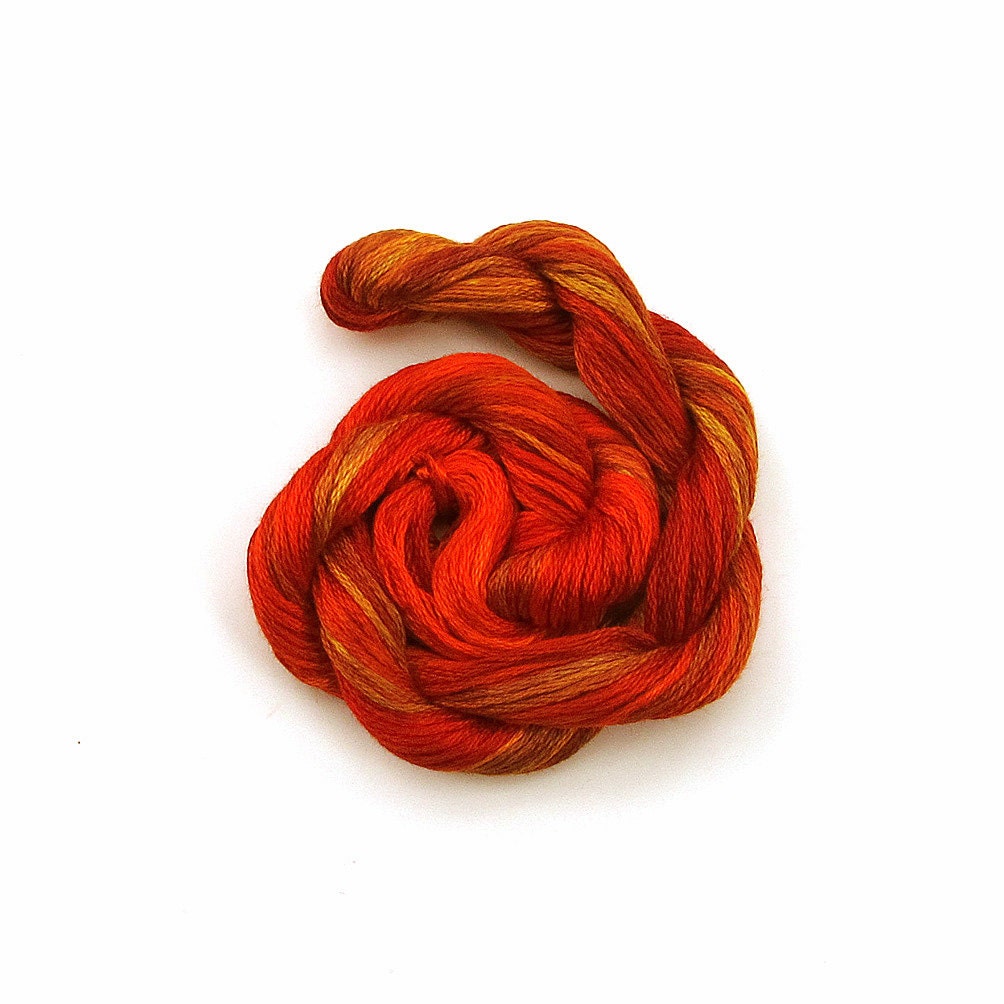 Hand dyed stranded cotton embroidery floss -  20m skein -  red, dark orange, terracotta, copper, mustard yellow, old gold