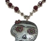 Frida Kahlo OOAK Skull Day of the Dead Necklace