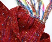 handwoven ruby red long skinny scarf