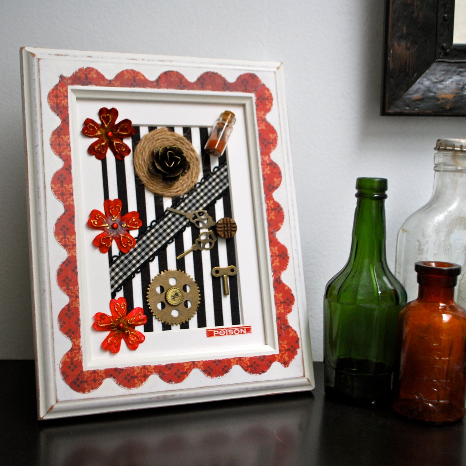 Framed Collage Art - Rustic Red