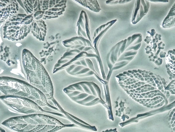Ceramic Trays Set of Five Herb Garden Dishes Pottery Sage Green Basil Mint Lavender Sage