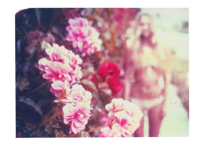 California Pink Red Flowers Girl Venice Beach Polaroid Photography Fine Art 11x14 print