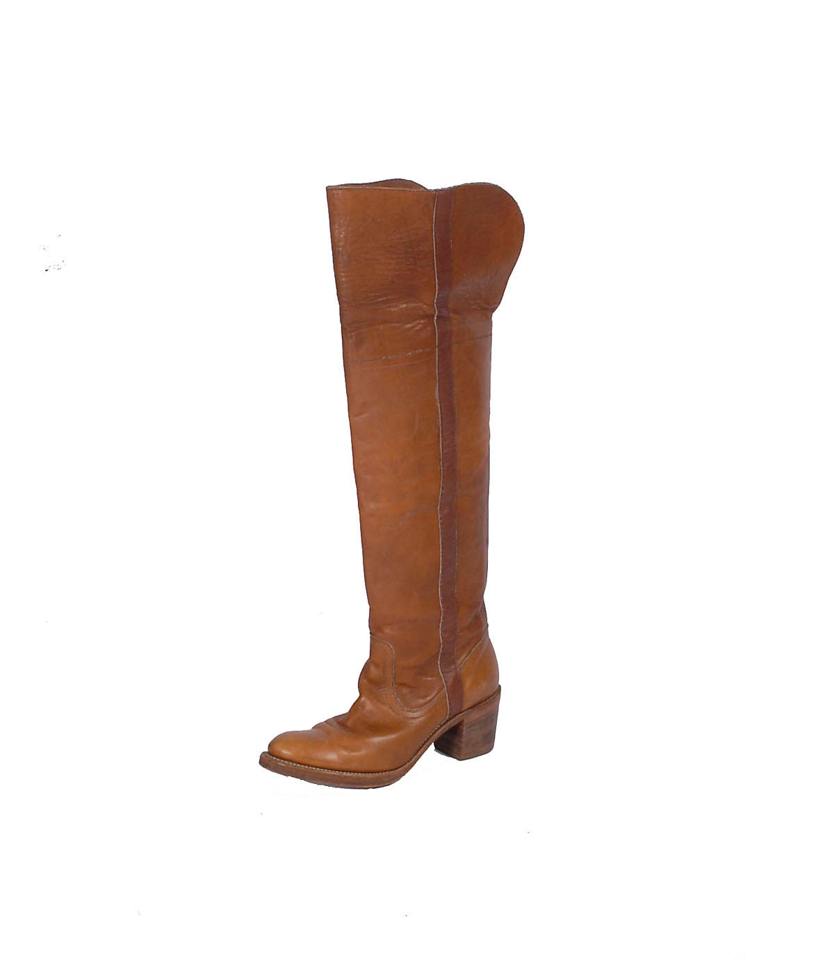 Vintage 60s FRYE Caramel Leather Campus Boots Over the Knee OTK Thigh High Boots Black Label