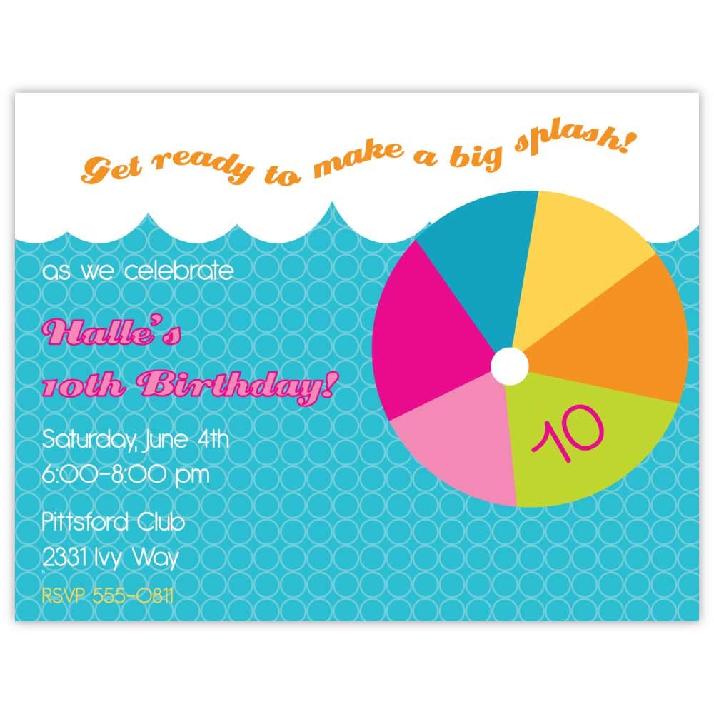 Pool Party Birthday Invitation with Lined Envelopes Set of 10