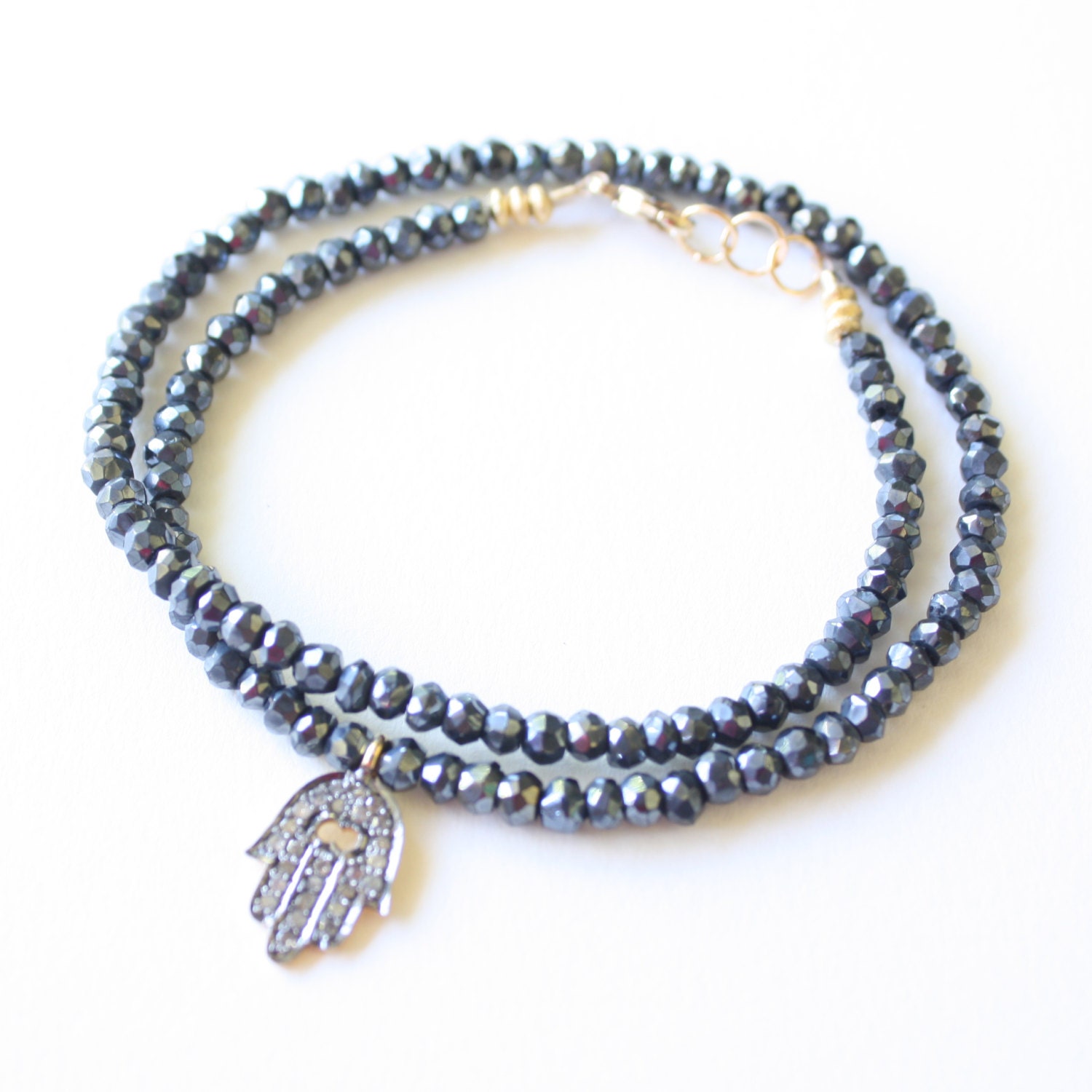 TenThings. PYRITE PAVE DIAMOND beaded double wrap bracelet.