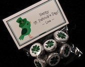 Personalized Party Favor Bag Toppers with bags, St Patricks Day, bird with hat, set of 10
