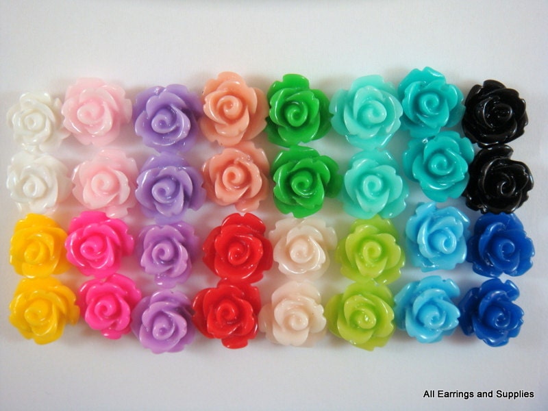 32 Rose Flower Cabochon Beads Resin Bead 10mm Assortment - No Holes - 32 pc - CA2006-AS32
