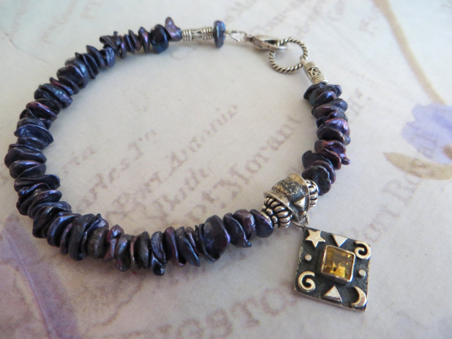 Blue Keshe Pearl Bracelet with Sterling & Topaz Pendant