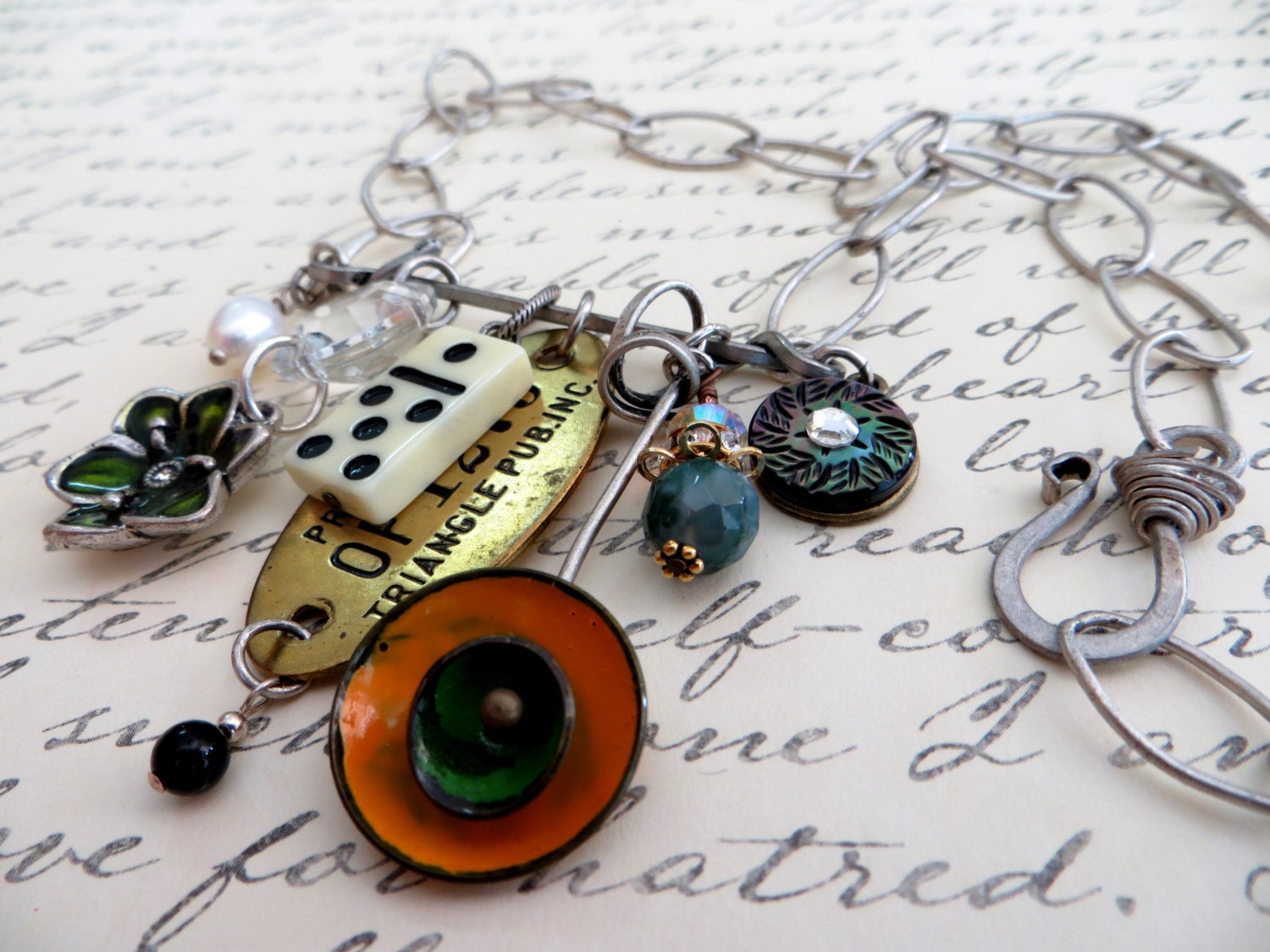 Industrial Charm Necklace on Brushed Pewter Link Chain
