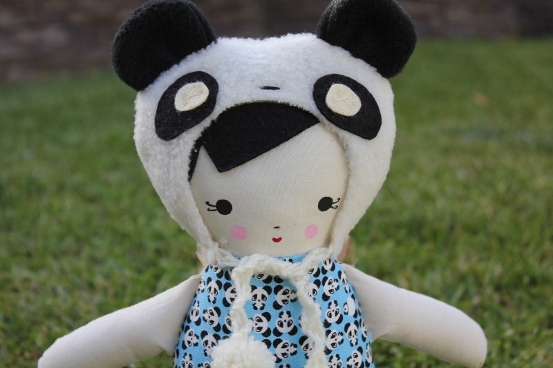 Lil Sister Sprinkles Black Hair Rag Doll with Panda Hat (panda print)