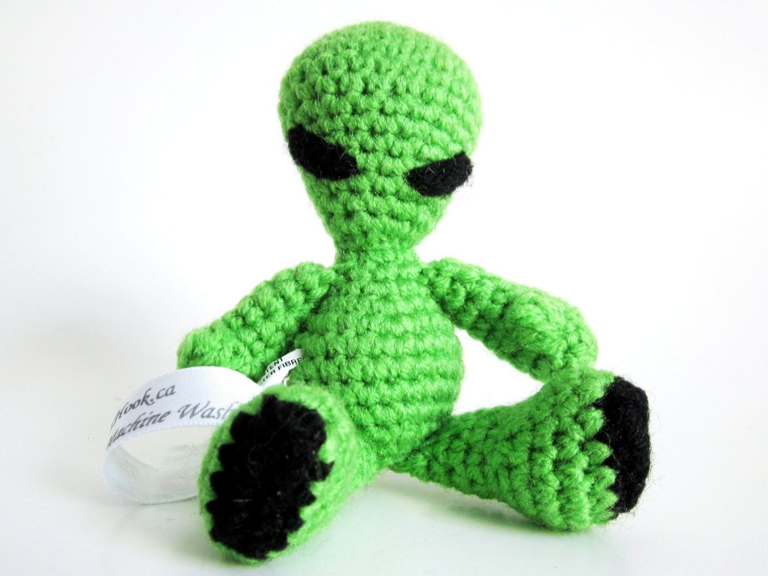 Sci Fi Alien Doll : Handmade Bright Green Alien Toy in Bright Green and Black Washable Yarn  - Crocheted, Designed by The Silver Hook