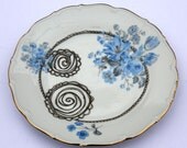 SALE Blue Floral 'Cupcakes' Upcycled Plate