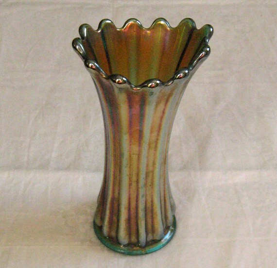 Fluted CARNIVAL GLASS VASE 1920s by vintagous on Etsy