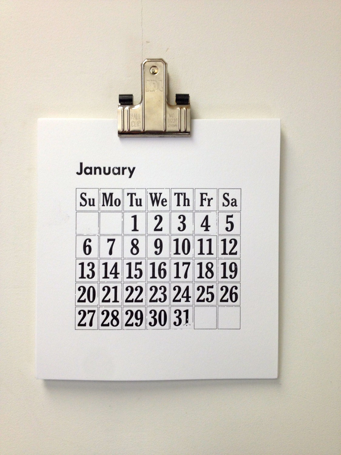 2013 Letterpress  Calendar with vintage clip for hanging