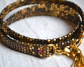 black gold camouflage camo genuine leather triple wrap bracelet with gold tassel