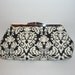 Damask clutch purse - black and ivory