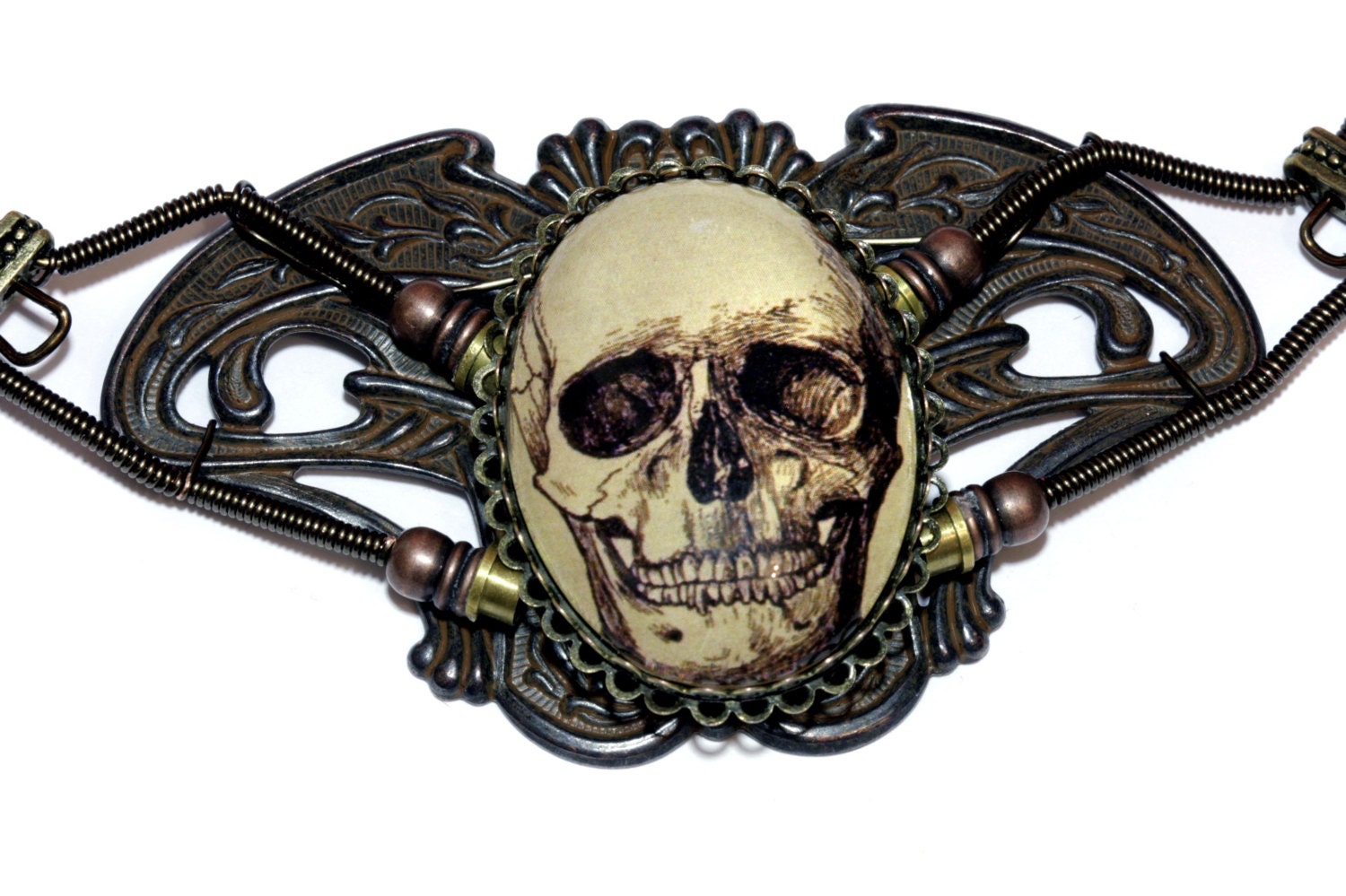 Steampunk Goth Jewelry - Necklace - Antique Skull Cameo