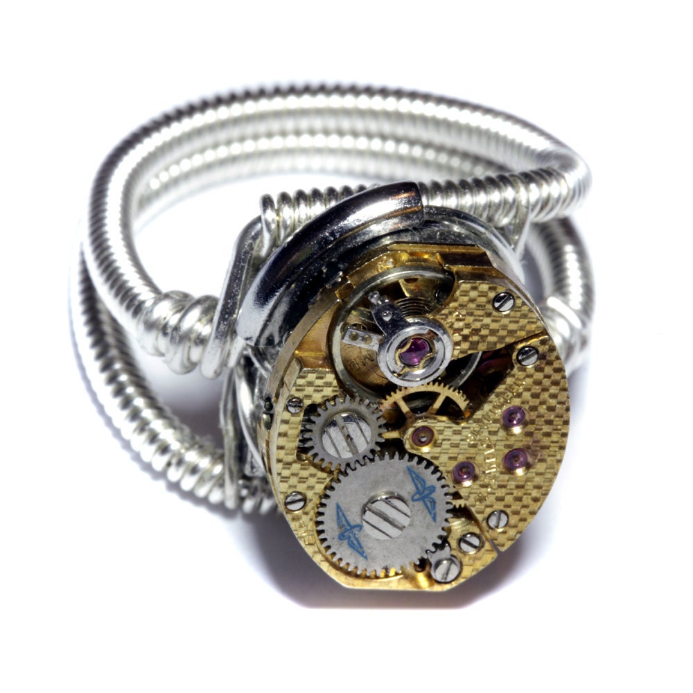 Steampunk Ring -  Antique Gold Rotary Watch Movement  - SIZE 9 ONLY