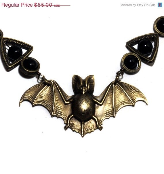 Steampunk goth  Jewelry - Necklace - Brass Bat - Designs Exclusively by CatherinetteRings