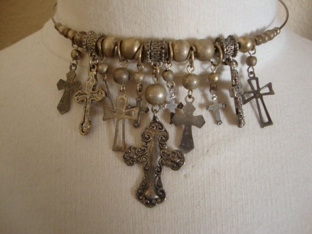 Vintage Cross Charms Choker Necklace