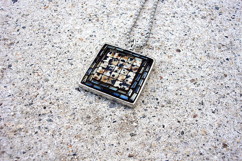 Mosaic Pendant- Metal Necklace-