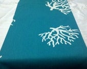 CORAL TABLE RUNNER-- White Coral Branches on Dark Turquoise Teal Table Runner