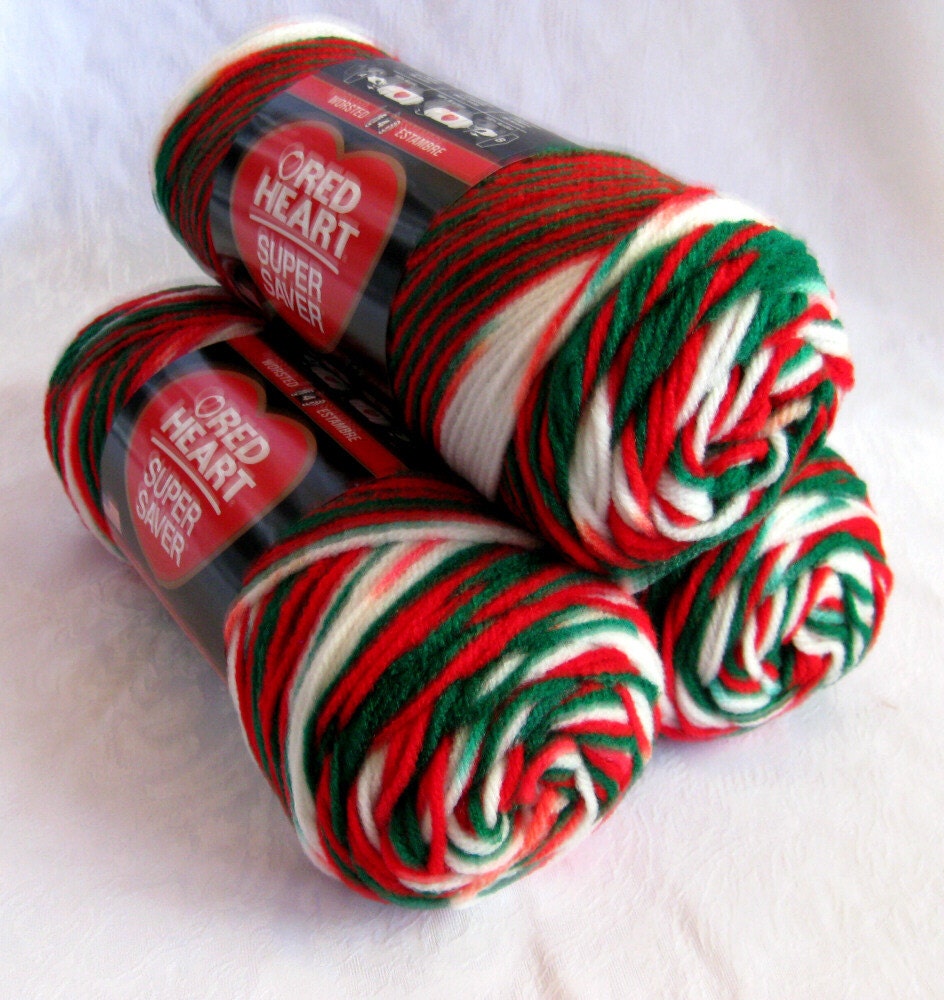 Red Heart Super Saver yarn MISTLETOE red green white by crochetgal