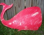 Wooden Whale 17x12 inches Distressed in Barn Red Coastal and Nautical Boys Decor