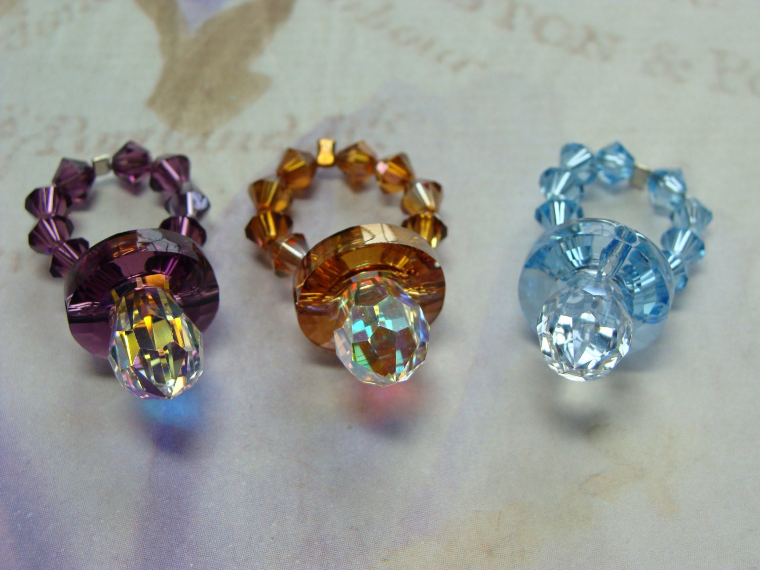 3 Swarovski Crystal Baby Pacifier Gifts Keychain Pendant Suncatcher Boy Girl Jewelry Beads Accessories Keepsake Handmade