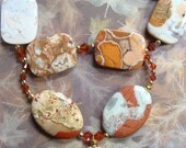 Necklace Bracelet Earrings Swarovski Crystals Semi Precious Stones Pendant Red Creek Jasper Shive Eye Shell Jewelry Beads 14 KT Gold Plated