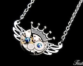 Steampunk Owl Necklace- Industrial Luxury Wedding- Kawaii Geekery- Vintage Watch Movement- Clockwork- Exclusively by tasherajean- NO67