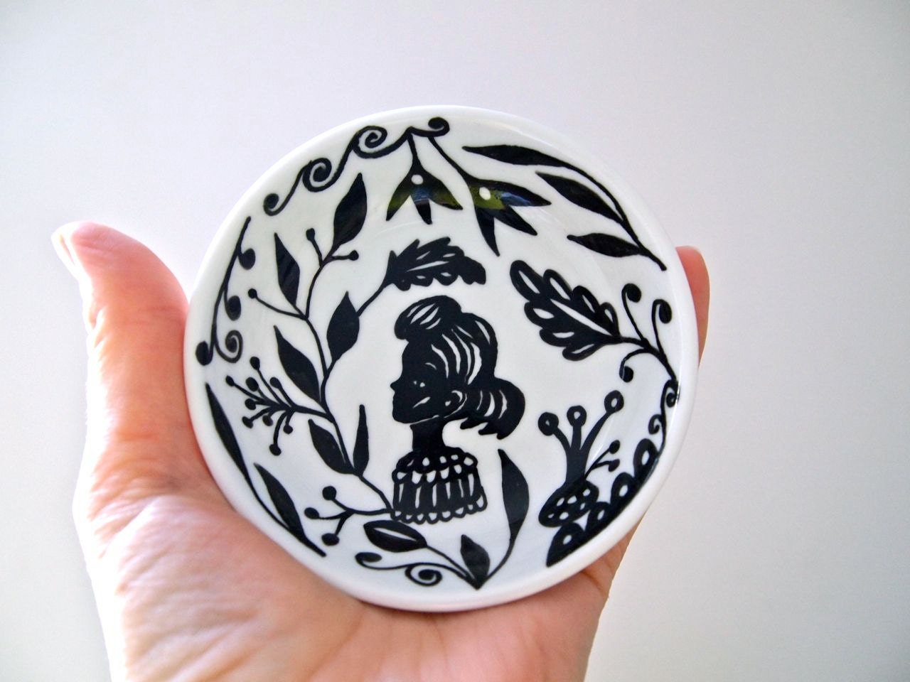 Hand painted small ceramic dish magic garden girl