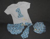 Baby Boy Toddler First Birthday Applique Tee Shirt/Onesie, Diaper Cover, Tie & Newsboy Hat Your choice of fabric -- Photo Prop