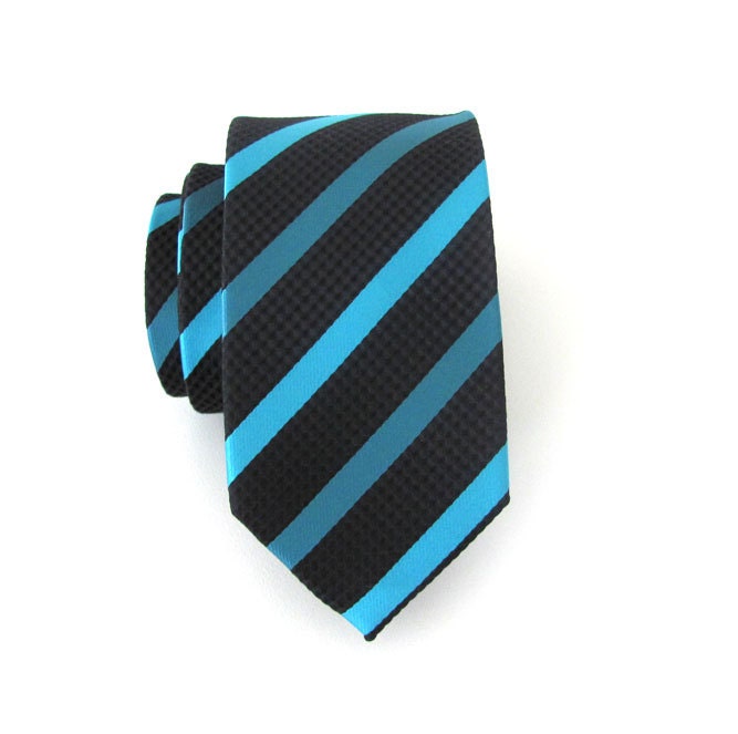 Necktie Black and Turquoise Stripes Skinny Tie