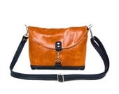 Clutch in Apricot Orange and Navy Leather - Made to Order