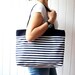 Hey Sailor.. Navy and White Stripes Tote Bag / Beach Bag / ZIPPER TOP CLOSURE / Diaper Bag, Laptop Bag, Purse, Large, Medium / Spring Summer